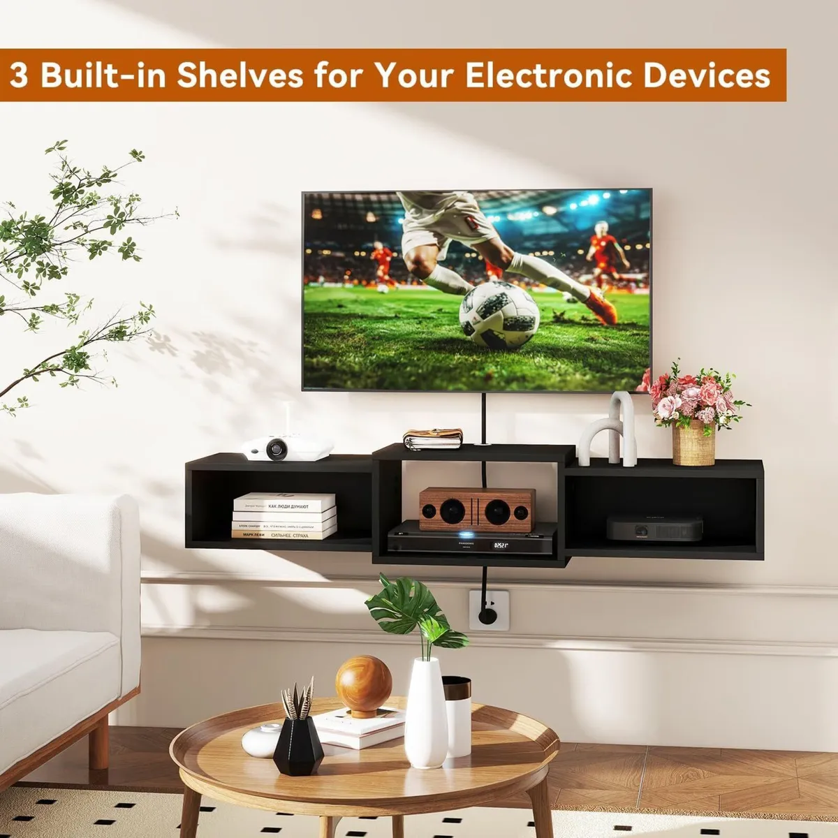 Floating TV Stand Wall Mounted Wood Cabinet Media - Image 4