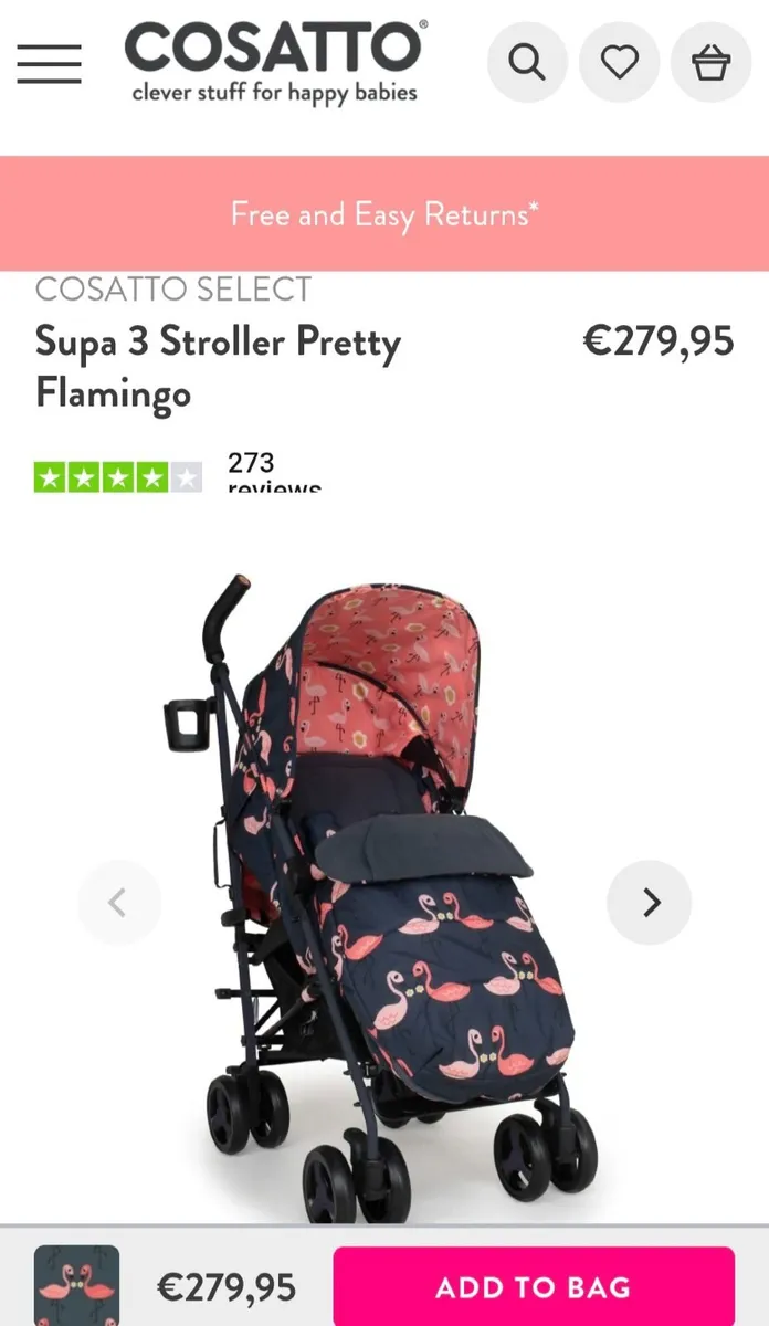 Cosatto supa 3 stroller Pretty  flamingo - Image 3