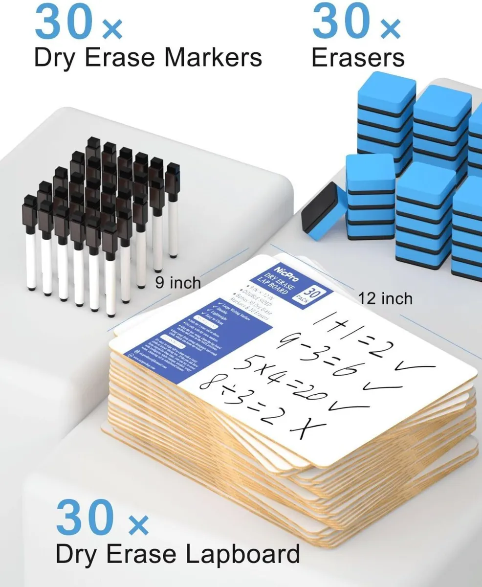30 Pack Dry Erase Mini Whiteboard A4 22 x cm - Image 3