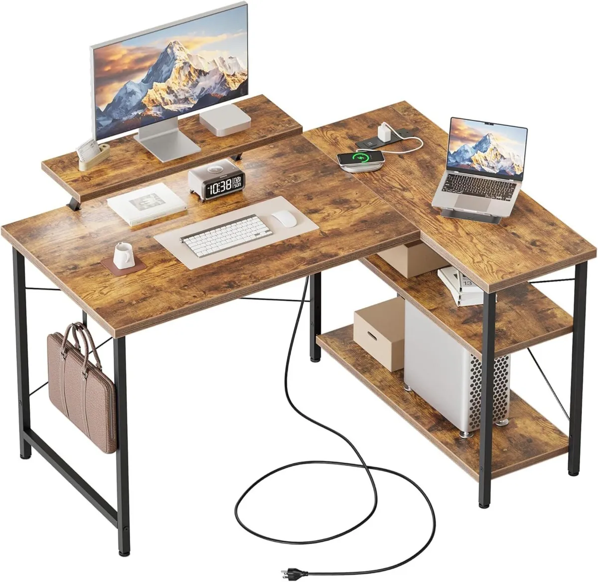Small L-Shaped Desk with LED 100x70cm Computer - Image 1