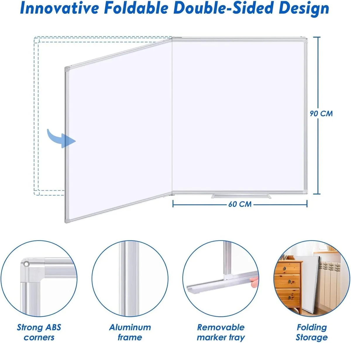 Whiteboard 120 x 90 cm Magnetic White Board for - Image 2