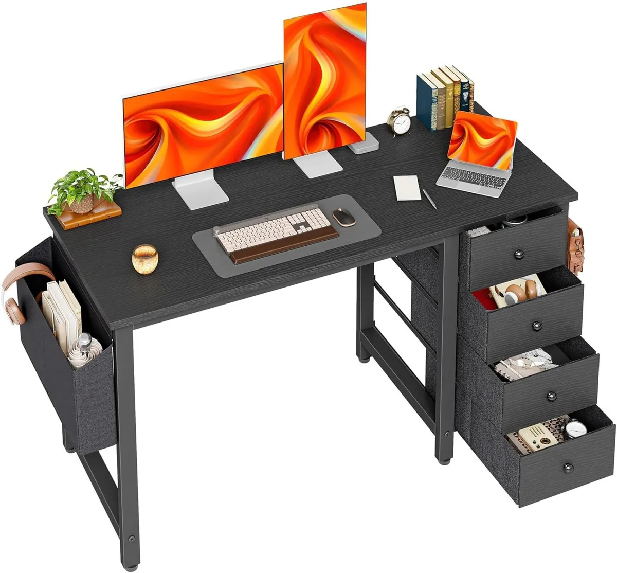 Desk with 4 Drawers 120cm Gaming Comuputer Fabric - Image 1