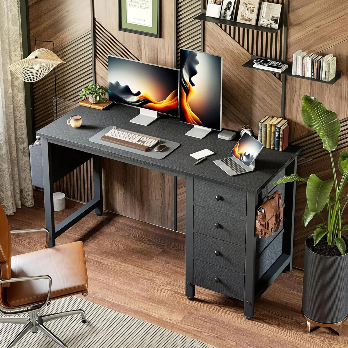 Desk with 4 Drawers 120cm Gaming Comuputer Fabric - Image 2