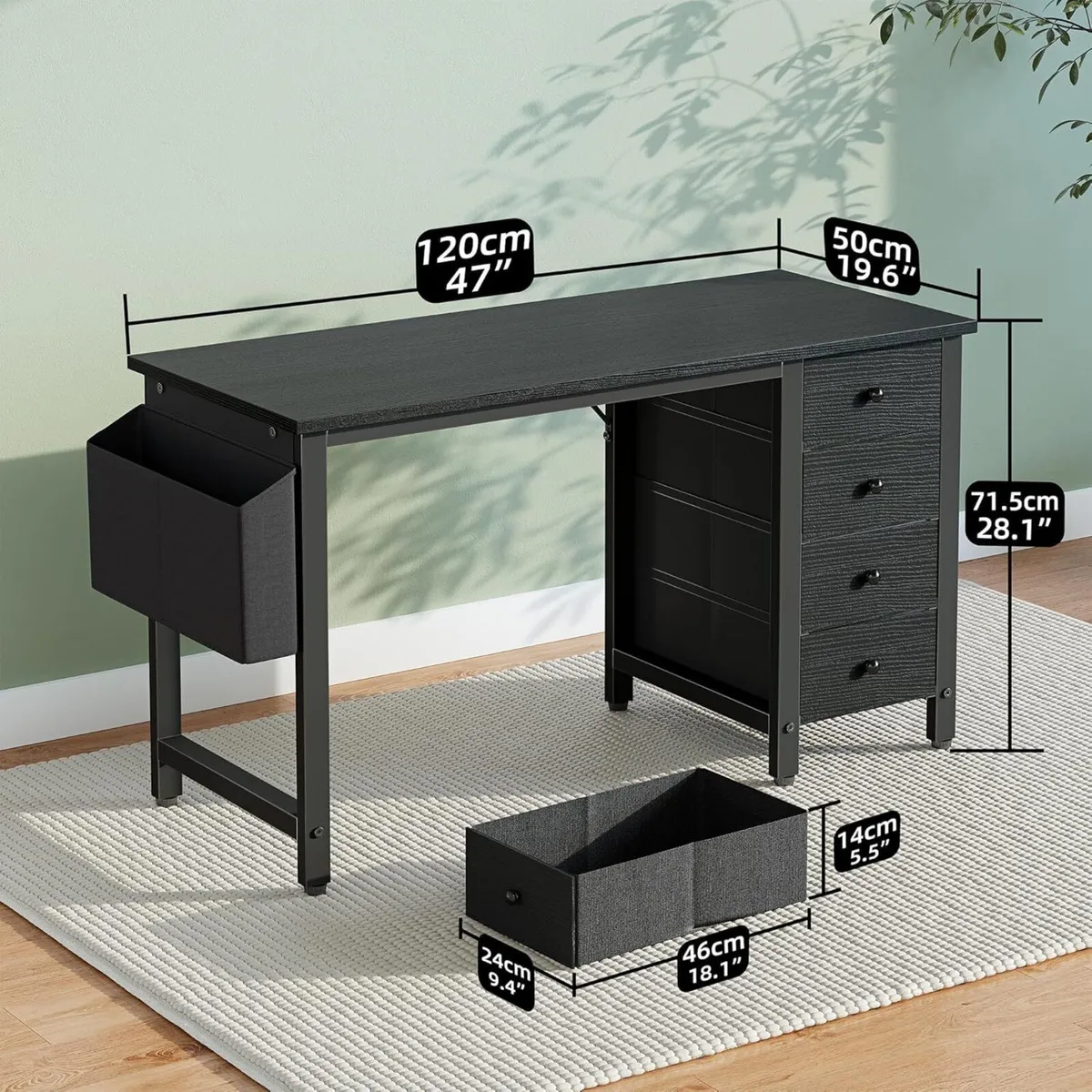 Desk with 4 Drawers 120cm Gaming Comuputer Fabric - Image 3