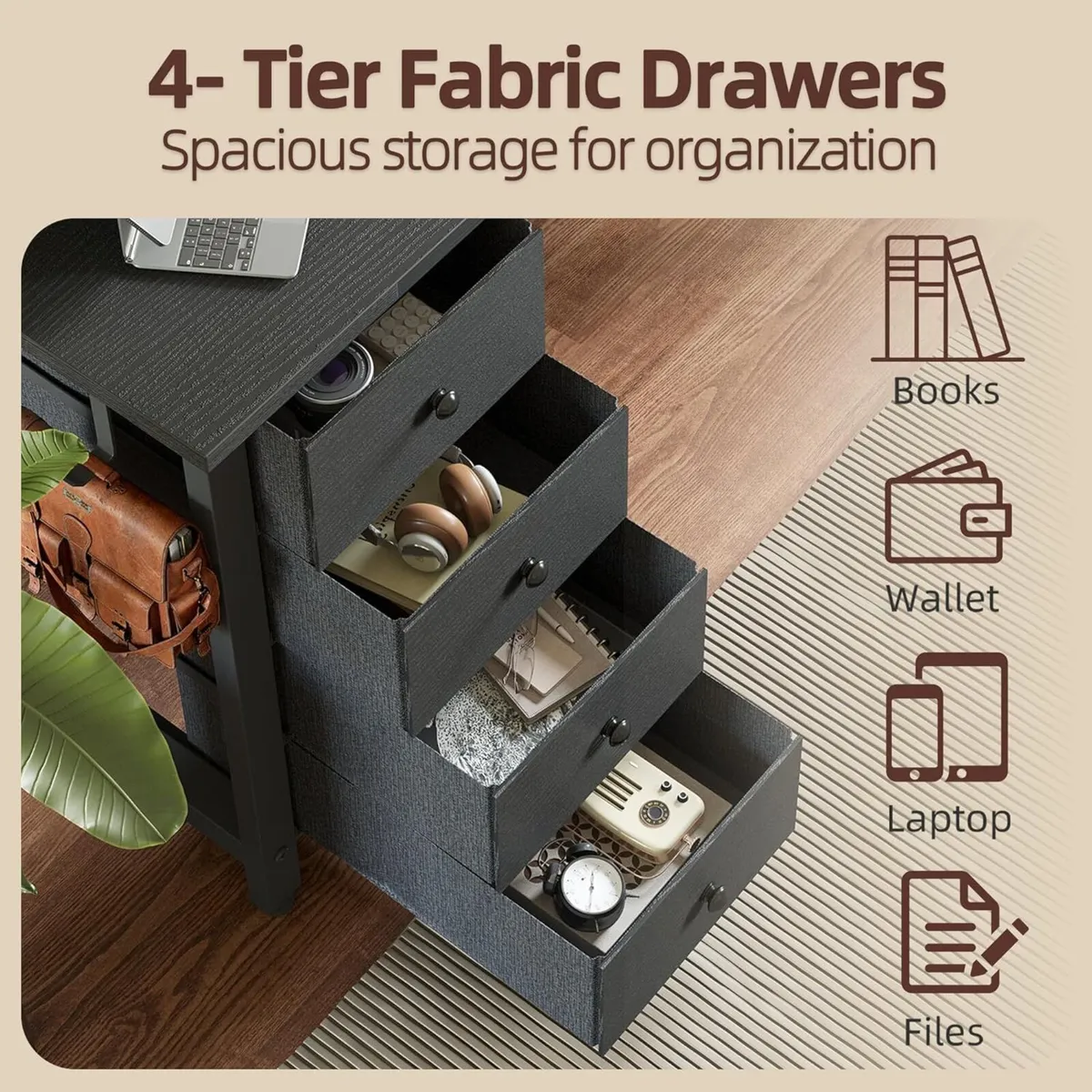 Desk with 4 Drawers 120cm Gaming Comuputer Fabric - Image 4