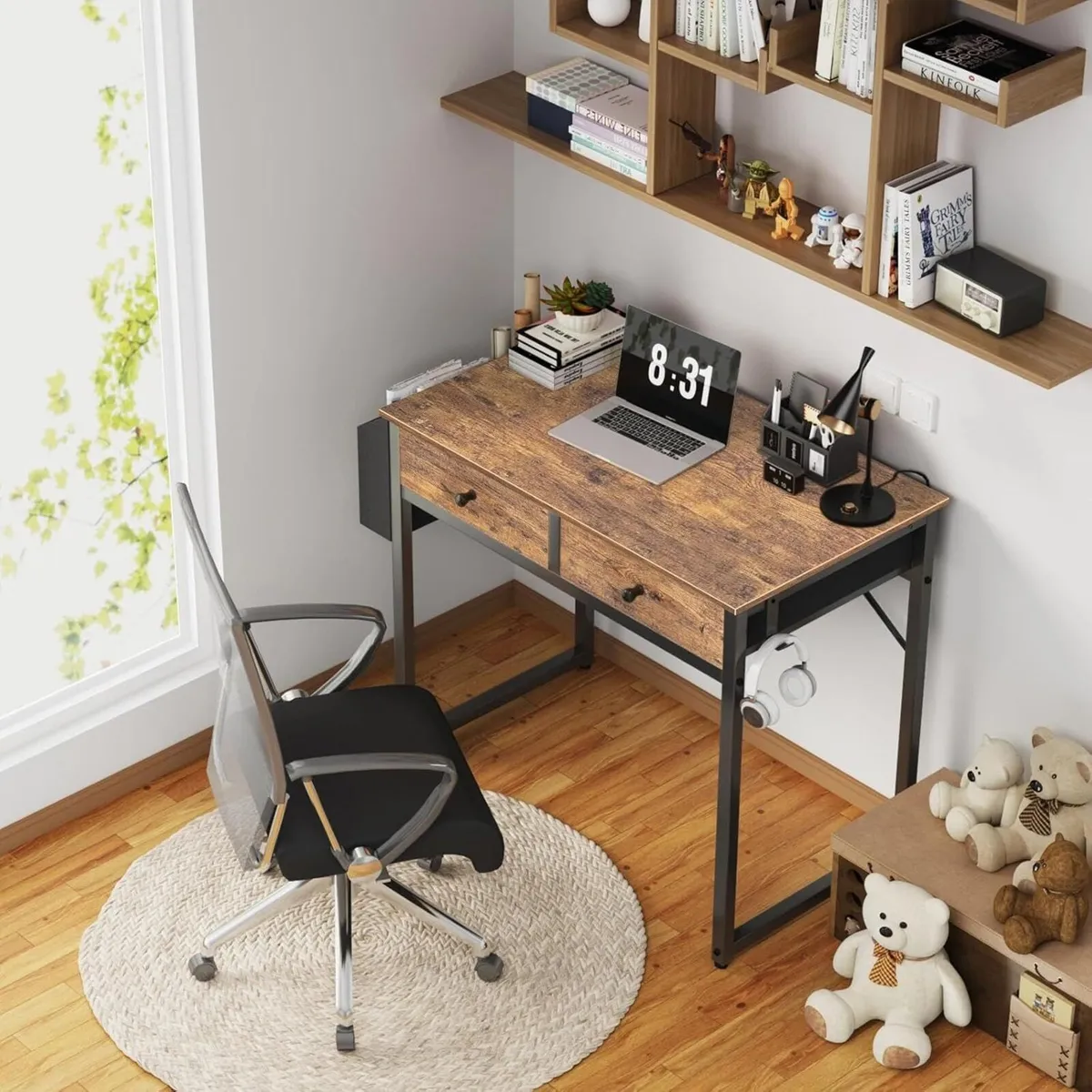 Small Computer Desk with 2 Drawers 80cm Home - Image 2