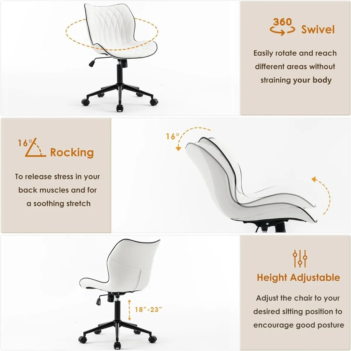 Armless Office Chair Comfy Adjustable Desk for - Image 4