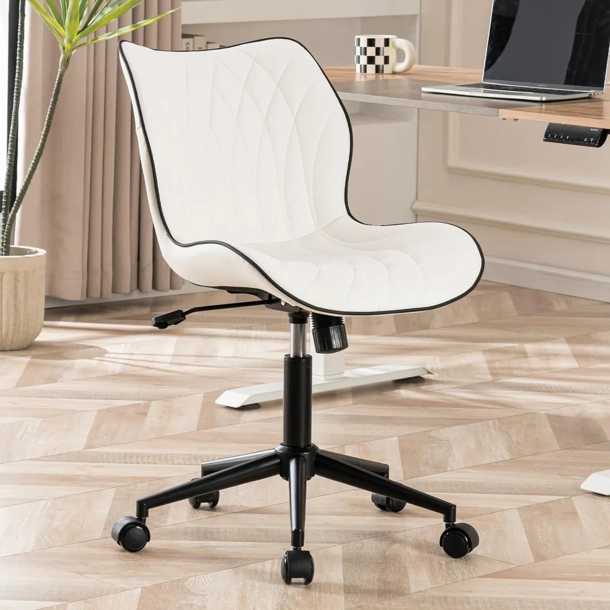 Armless Office Chair Comfy Adjustable Desk for - Image 1
