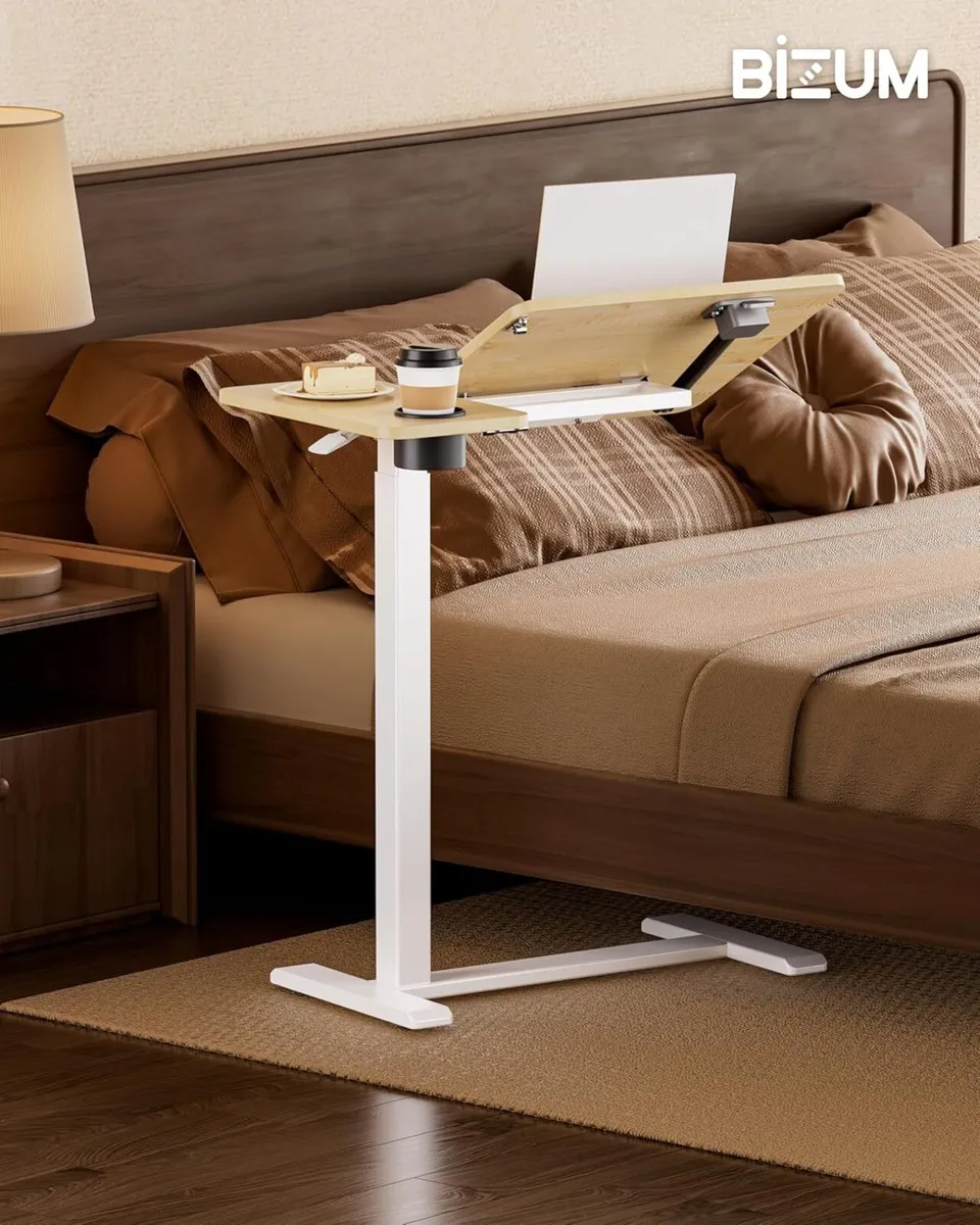 BZIUM Overbed Bedside Table with Hidden Wheels - Image 2