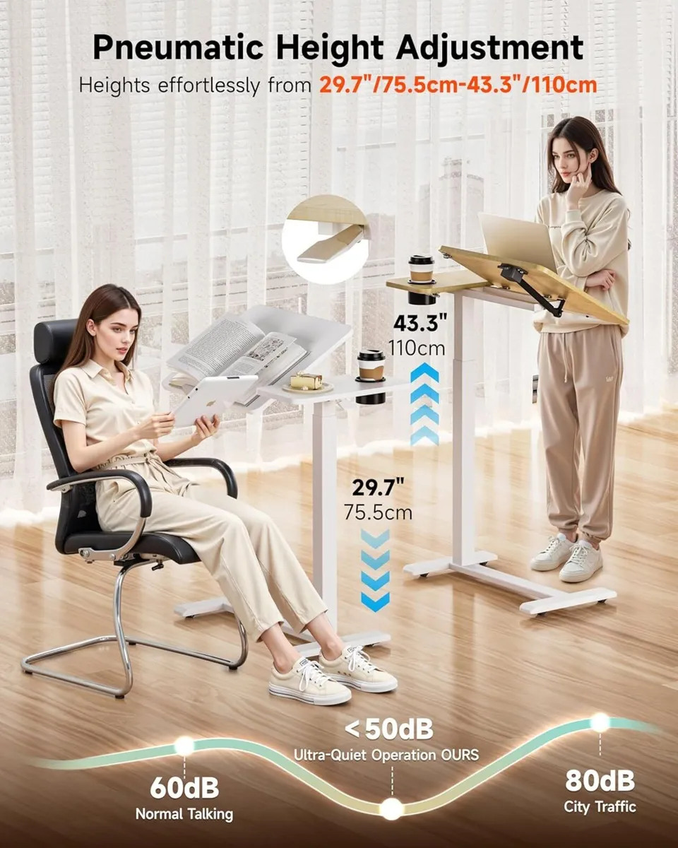 BZIUM Overbed Bedside Table with Hidden Wheels - Image 4