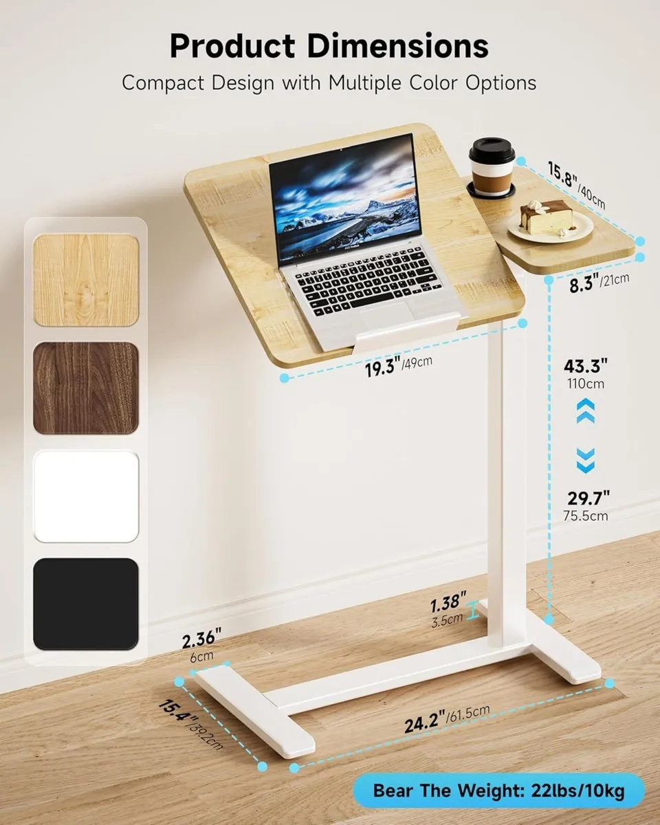 BZIUM Overbed Bedside Table with Hidden Wheels - Image 3