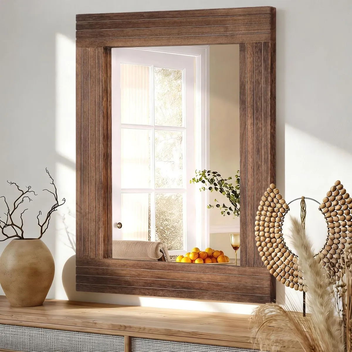 Rustic Mirror Wooden Rectangular Antique Wall - Image 1