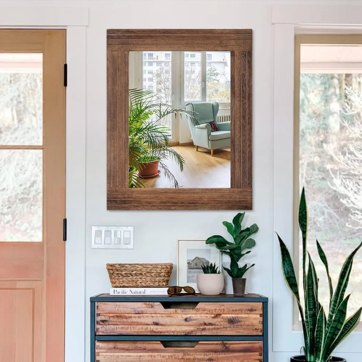 Rustic Mirror Wooden Rectangular Antique Wall - Image 4