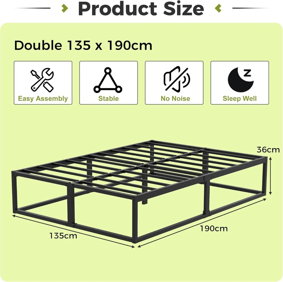 Small Double Bed Frame 36cm High with Steel Slats - Image 2