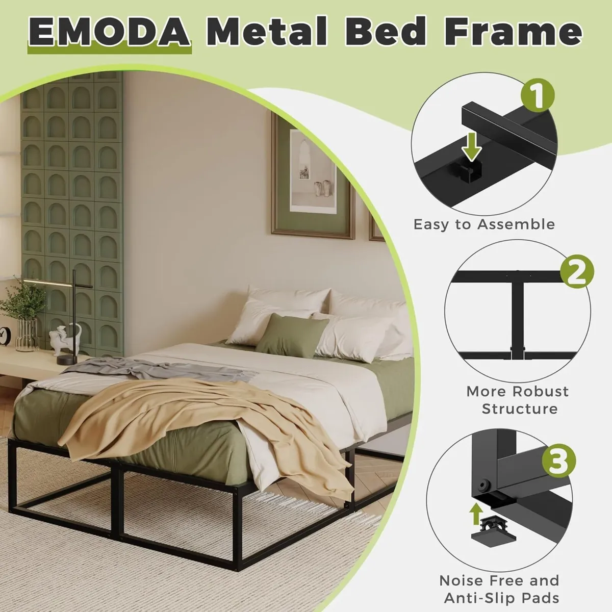 Small Double Bed Frame 36cm High with Steel Slats - Image 4