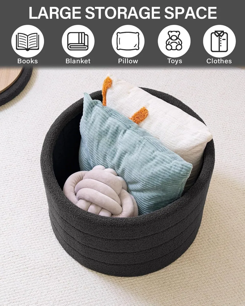 Extra Large Folding Round Ottoman with Storage - Image 4