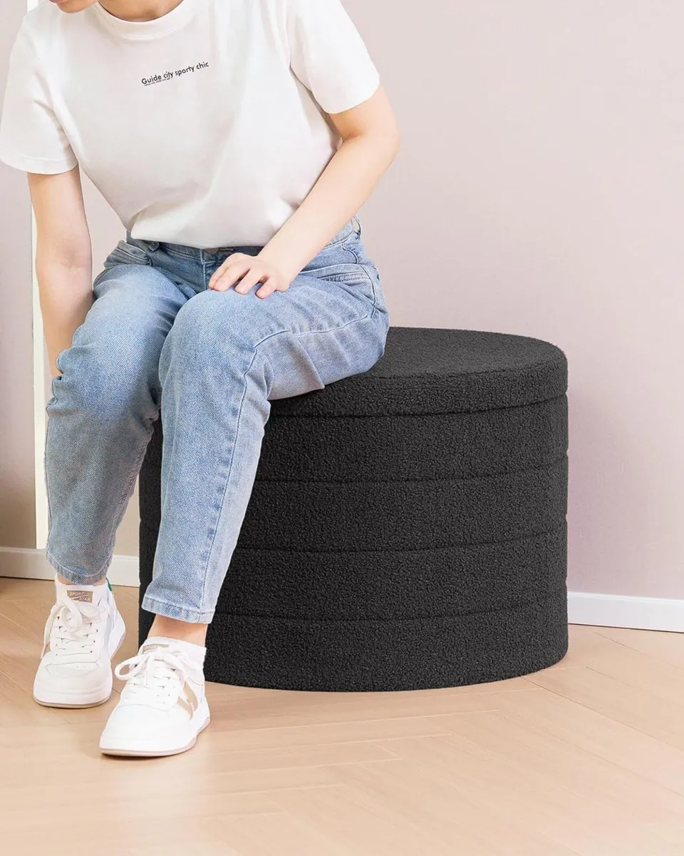 Extra Large Folding Round Ottoman with Storage - Image 3