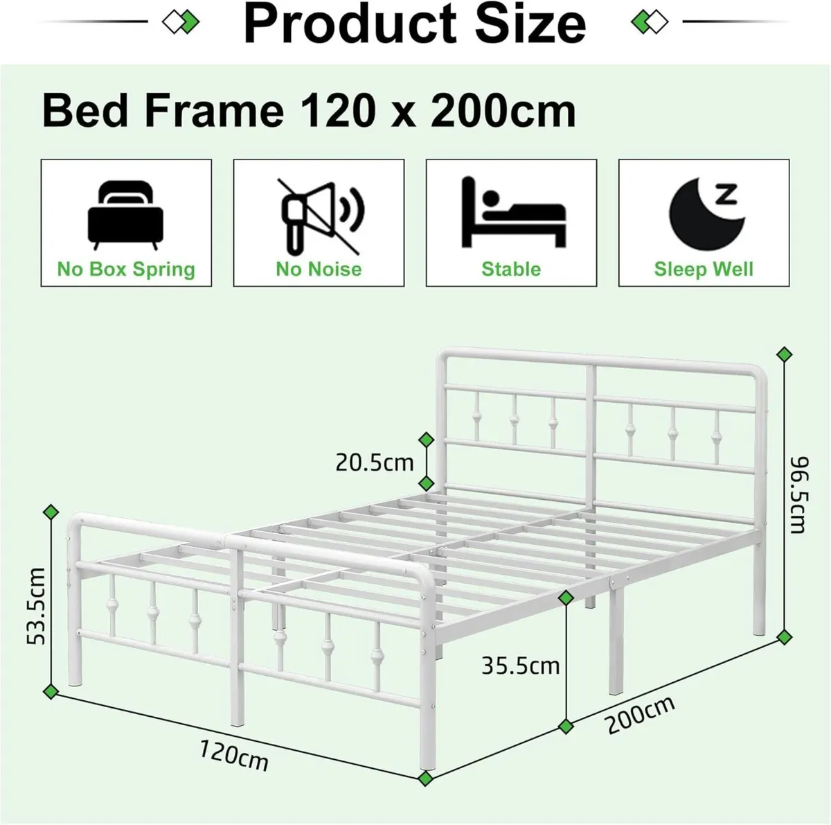 Metal Bed Frame 120 x 200 cm with Victorian - Image 2
