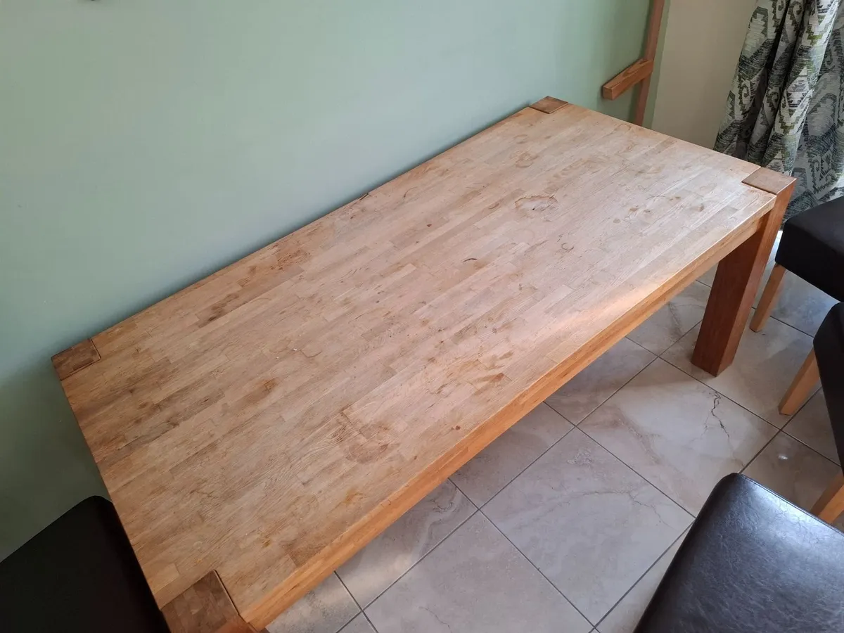 Kitchen Table & 6 Brown Leather Chairs - Image 1