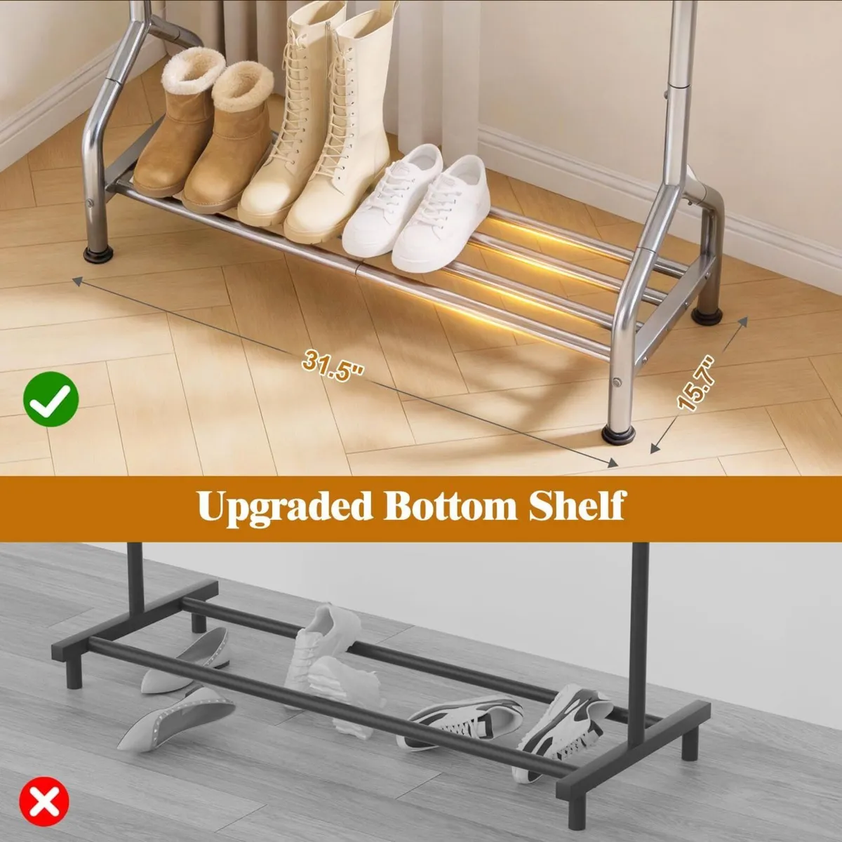 Metal Clothes Rail with Shelf for Hanging Sturdy - Image 4