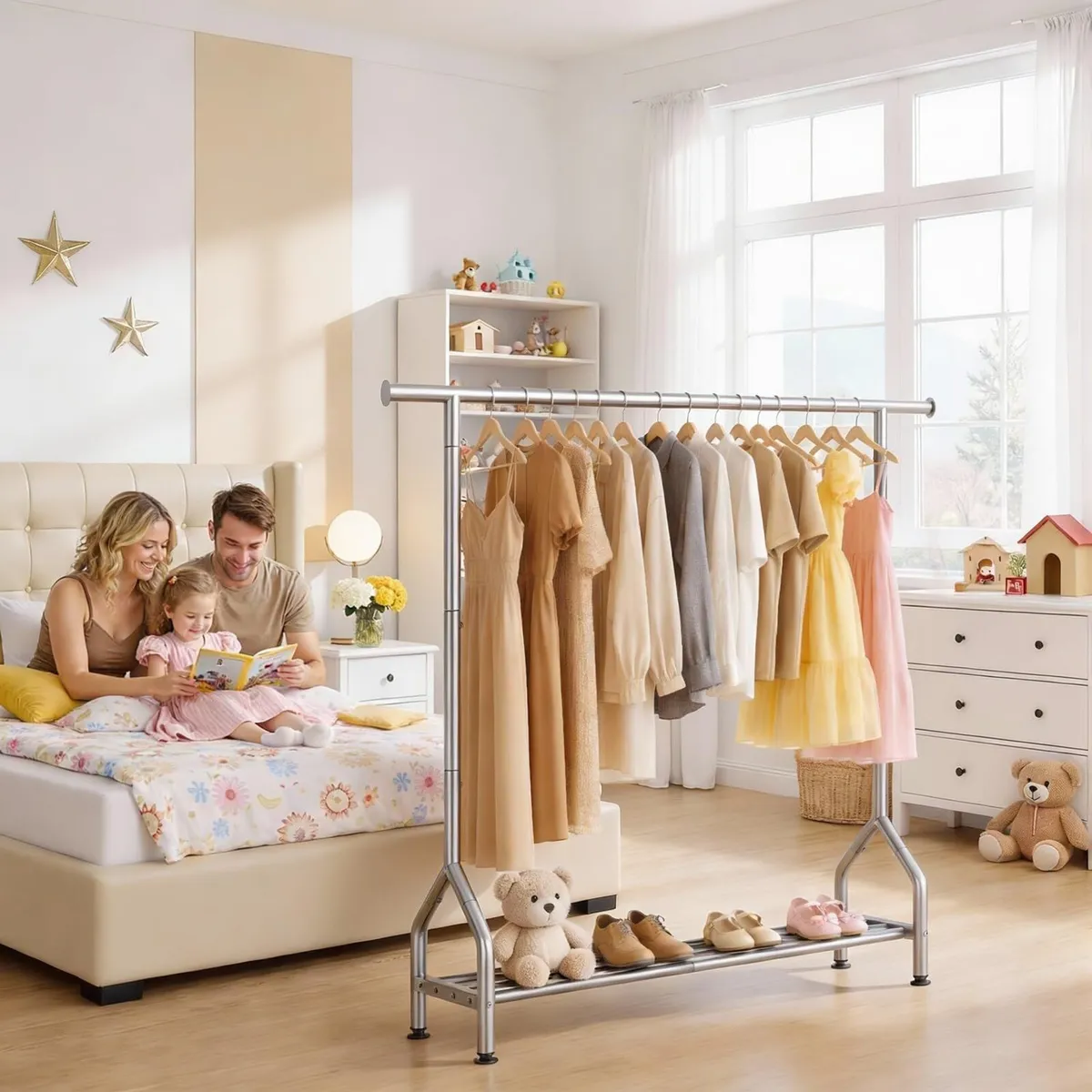 Metal Clothes Rail with Shelf for Hanging Sturdy - Image 2