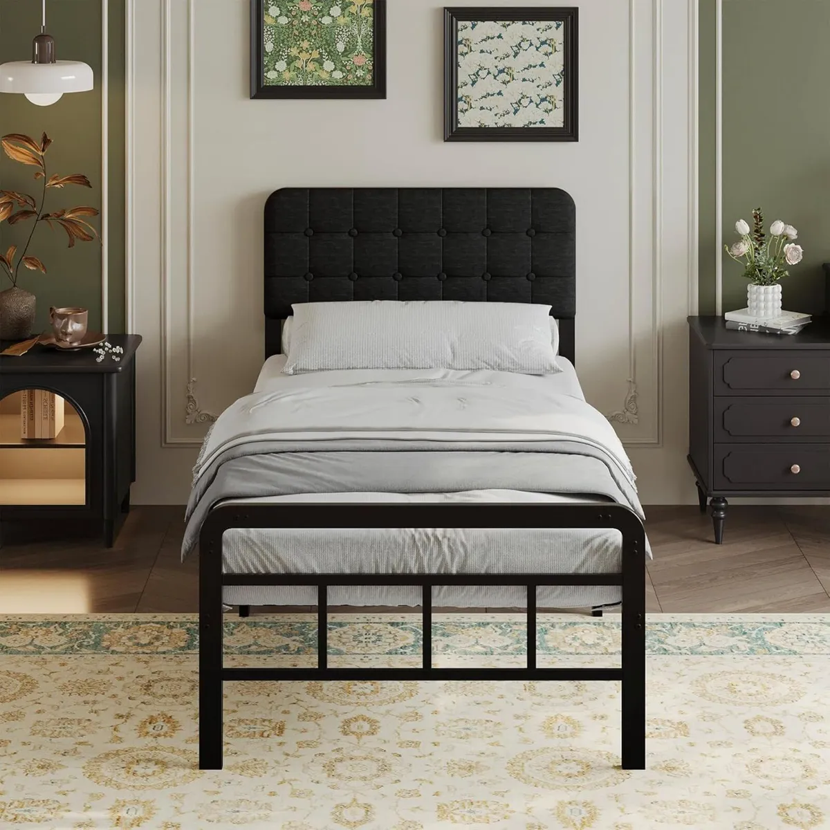 Small Single Bed Frame with Upholstered Headboard - Image 1