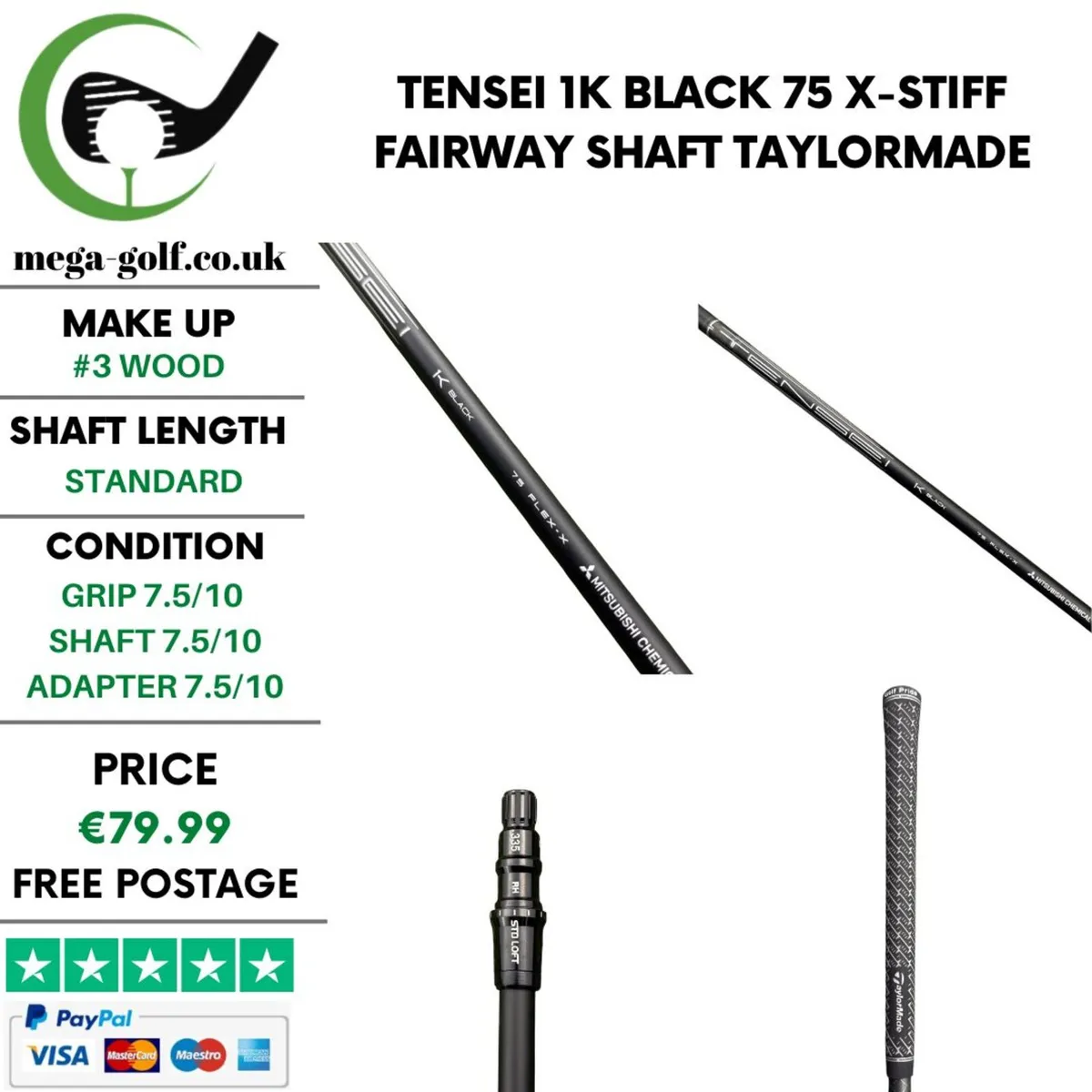Tensei 1k Black 75 X-Stiff Fairway Shaft - Image 1