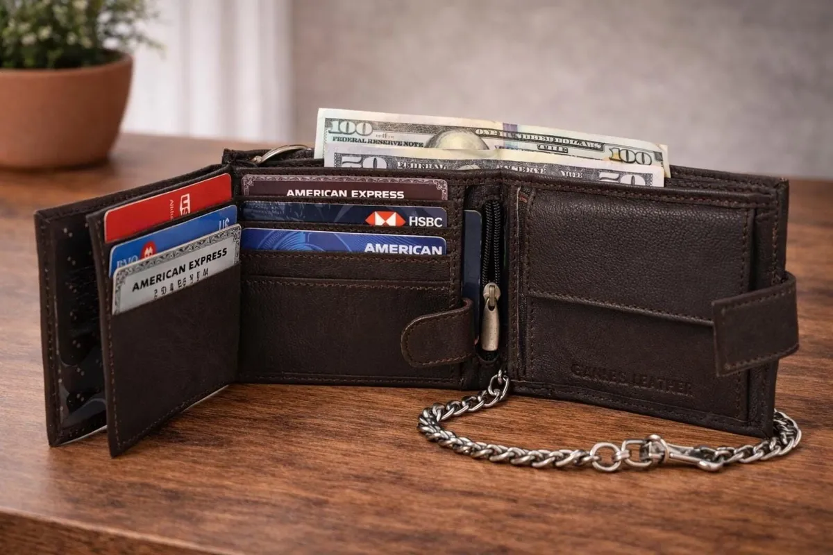 Unisex Genuine Leather RFID Biker Chain Wallet - Image 4