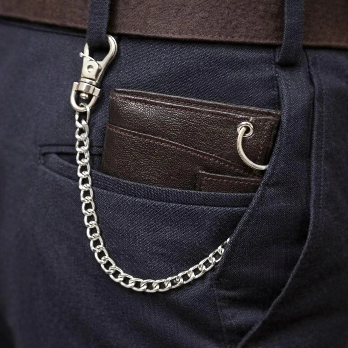 Unisex Genuine Leather RFID Biker Chain Wallet - Image 2