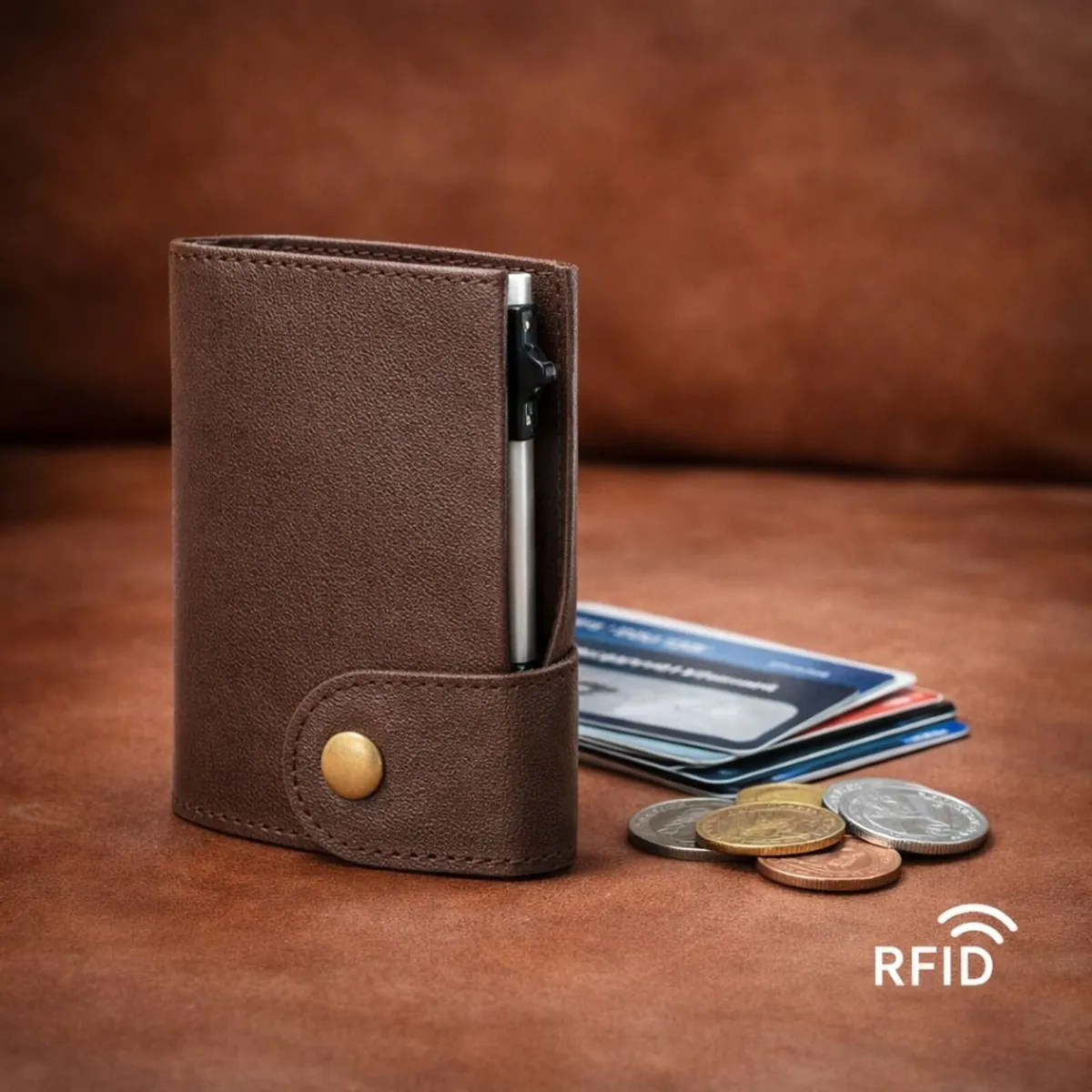 Unisex Genuine Leather RFID Pop-Up Card Holder - Image 2