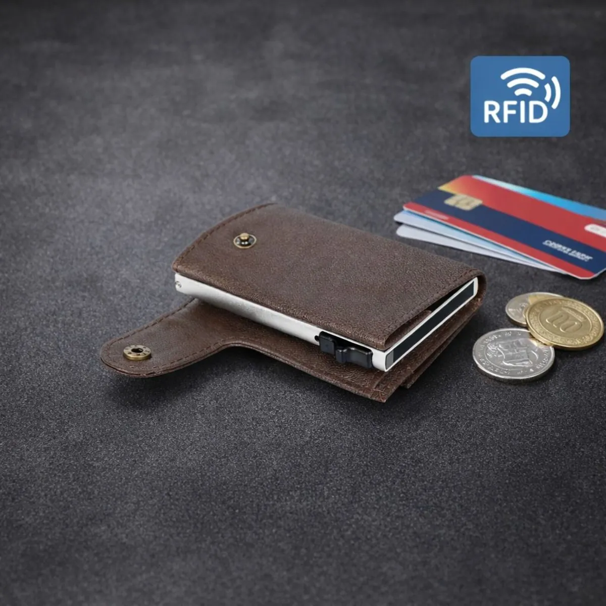 Unisex Genuine Leather RFID Pop-Up Card Holder - Image 3