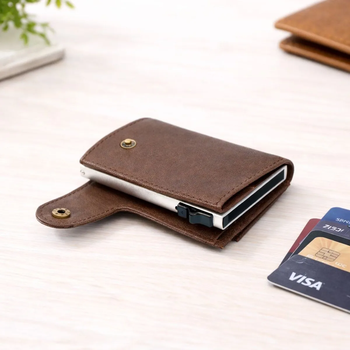 Unisex Genuine Leather RFID Pop-Up Card Holder - Image 4
