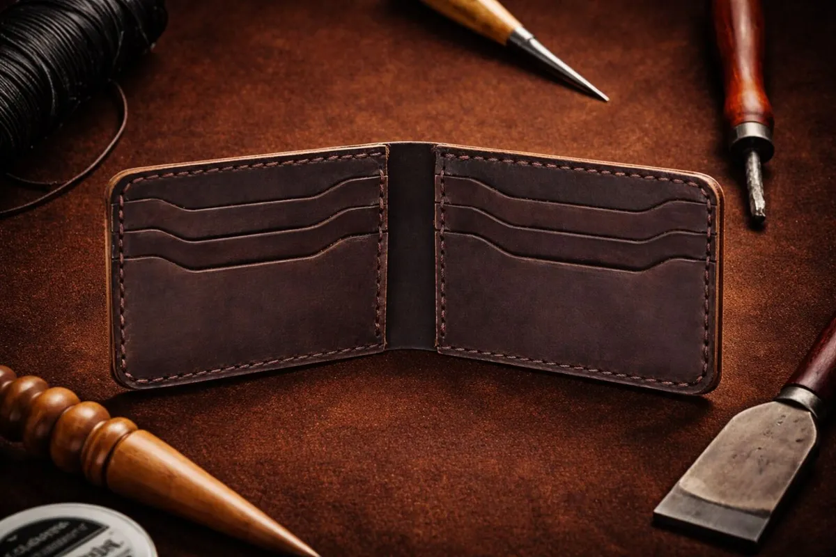Unisex Vintage Brown Leather Bifold Wallet - Image 2