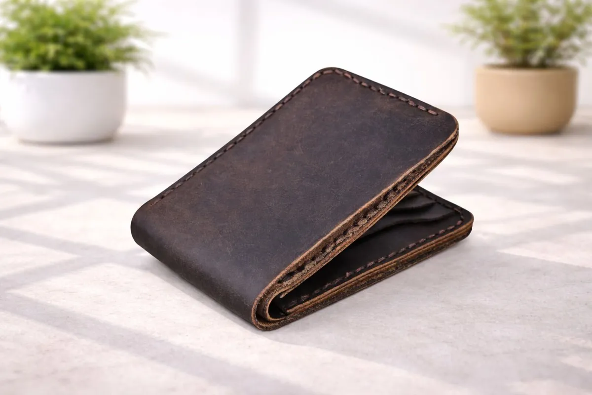 Unisex Vintage Brown Leather Bifold Wallet - Image 3