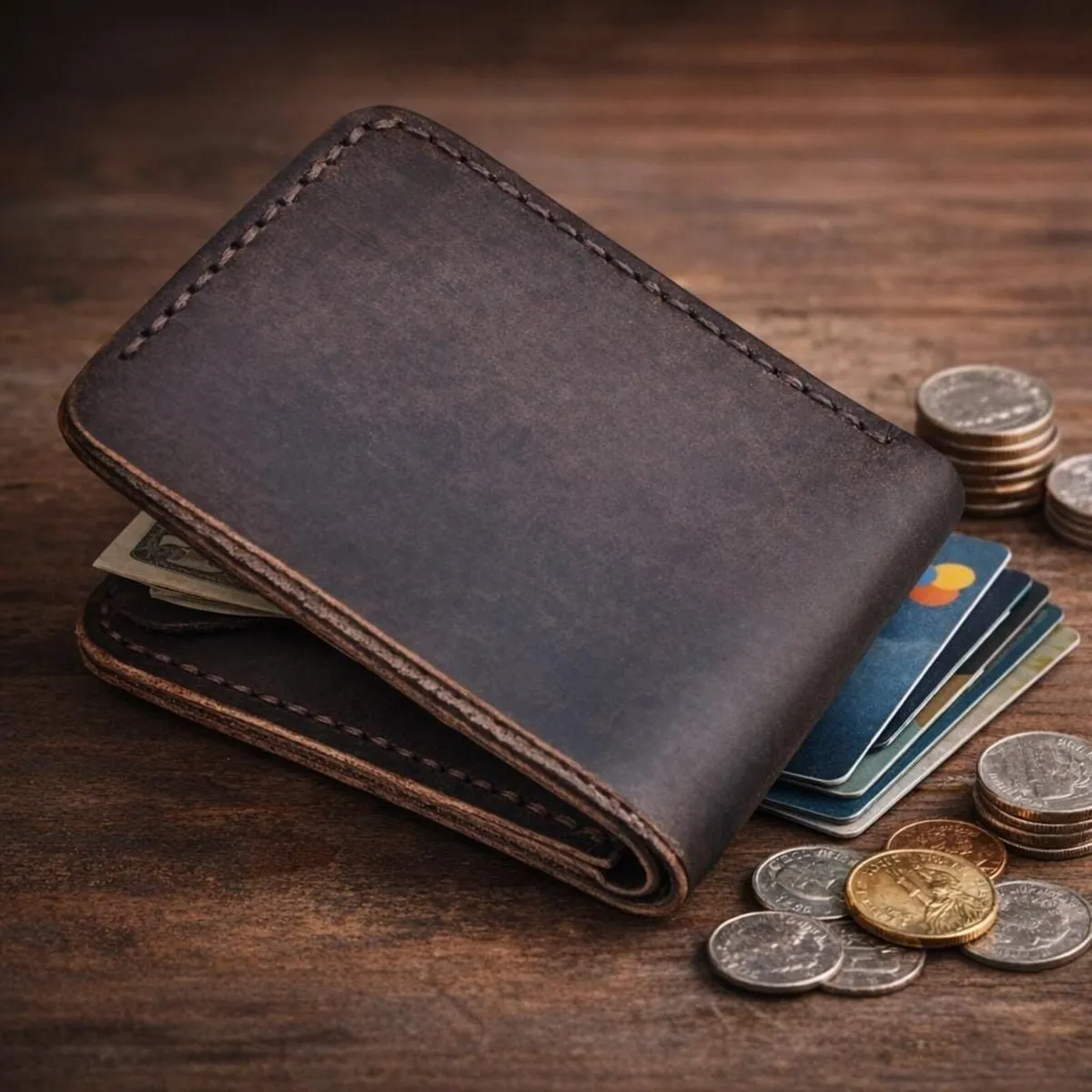 Unisex Vintage Brown Leather Bifold Wallet - Image 4