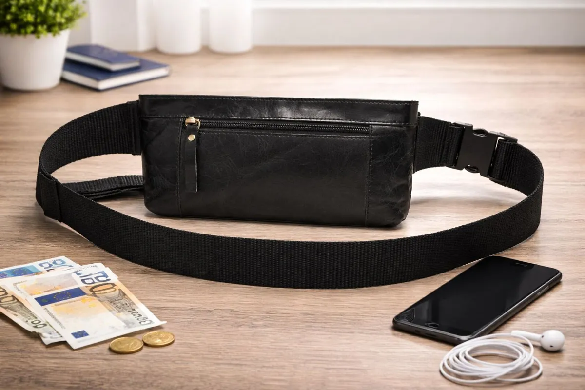 Black Genuine Leather Crossbody Waist Bag - Image 3