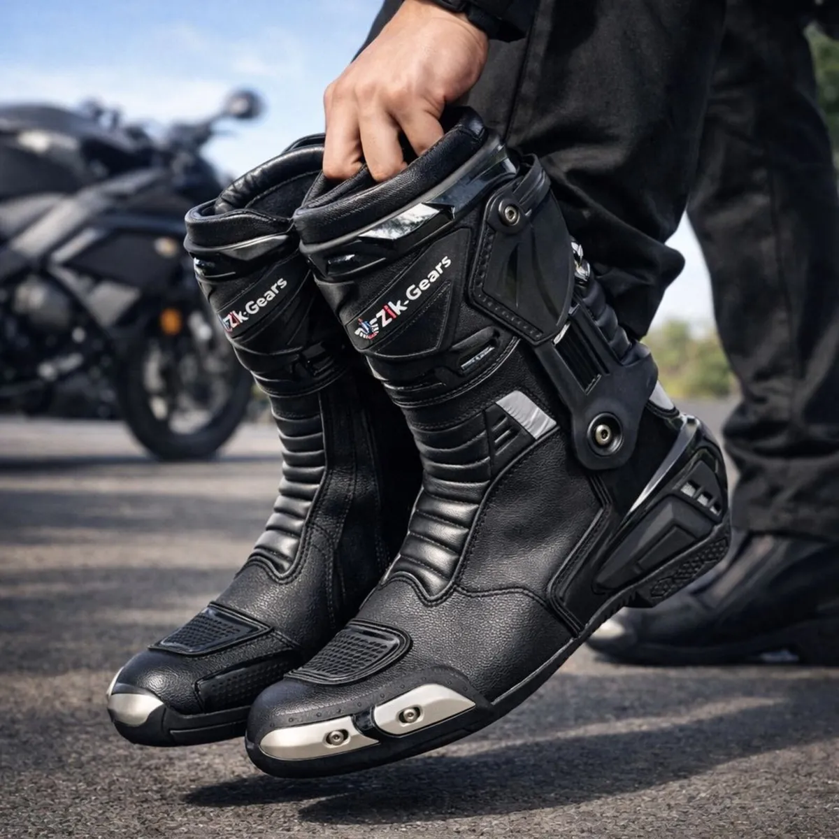Genuine Leather Motorcycle Riding Boots - Image 4