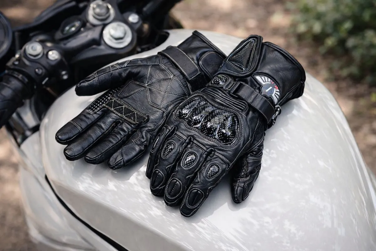 Premium Black Leather Motorcycle Riding Gloves - Image 2