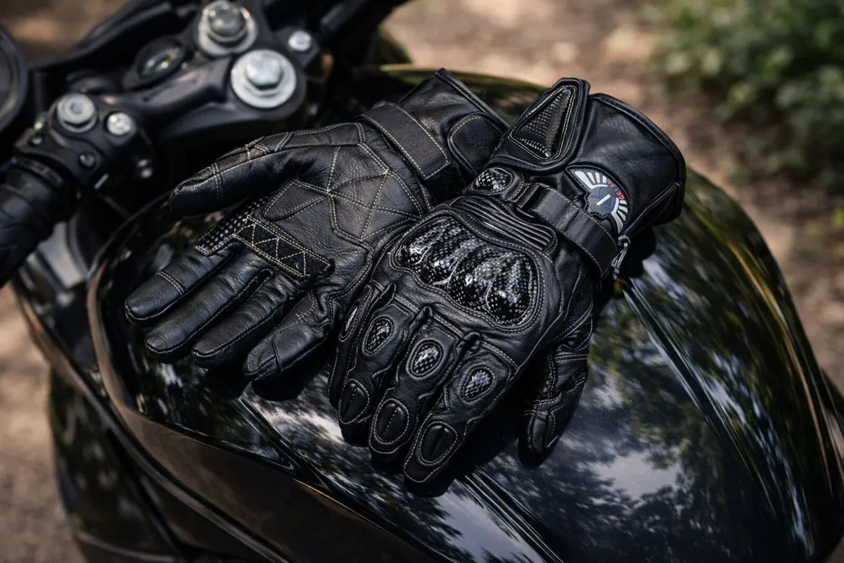 Premium Black Leather Motorcycle Riding Gloves - Image 3