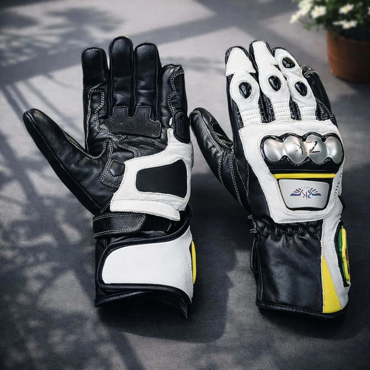 Premium Black & White Leather Racing Gloves - Image 4