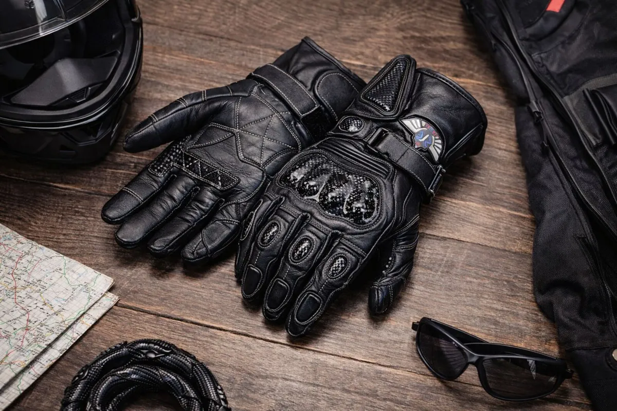 Premium Black Leather Motorcycle Riding Gloves - Image 1