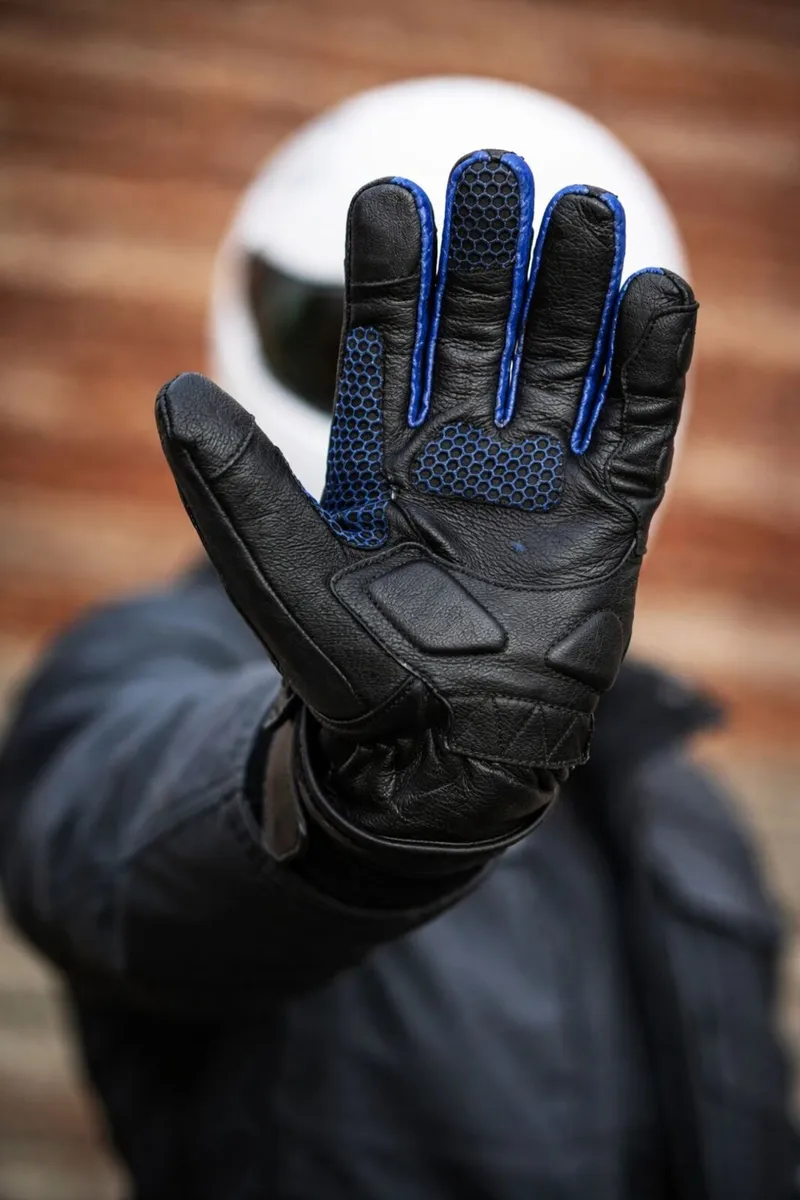 Premium Blue & Black Leather Motorcycle Gloves - Image 3