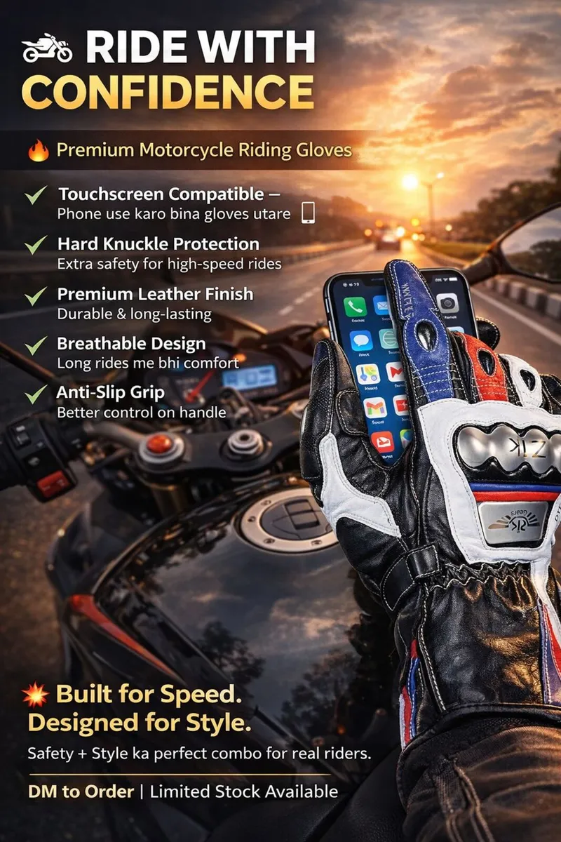 Premium Touchscreen Motorcycle Riding Leather Glov - Image 4