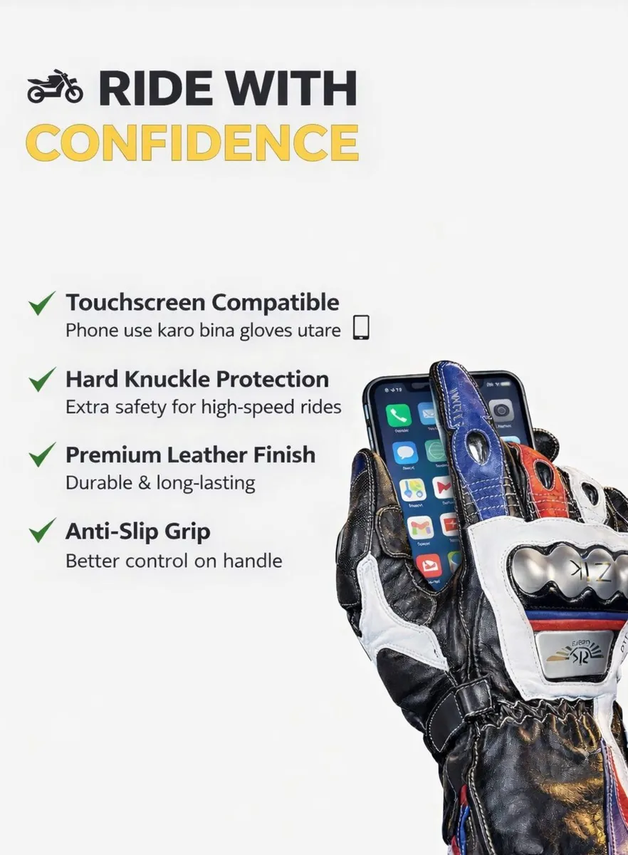 Premium Touchscreen Motorcycle Riding Leather Glov - Image 2