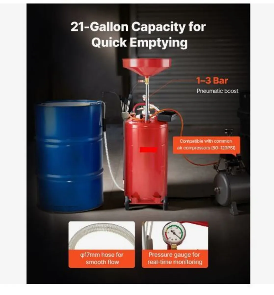 79.5L Waste Oil Drain Tank, Air Operated - Image 1