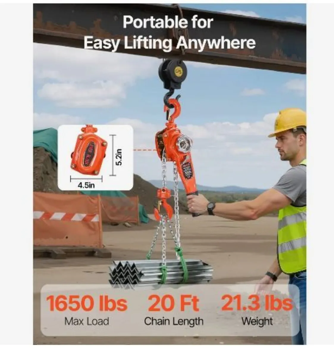 Manual Lever Chain Hoist, 3/4T 750KG Capacity - Image 2