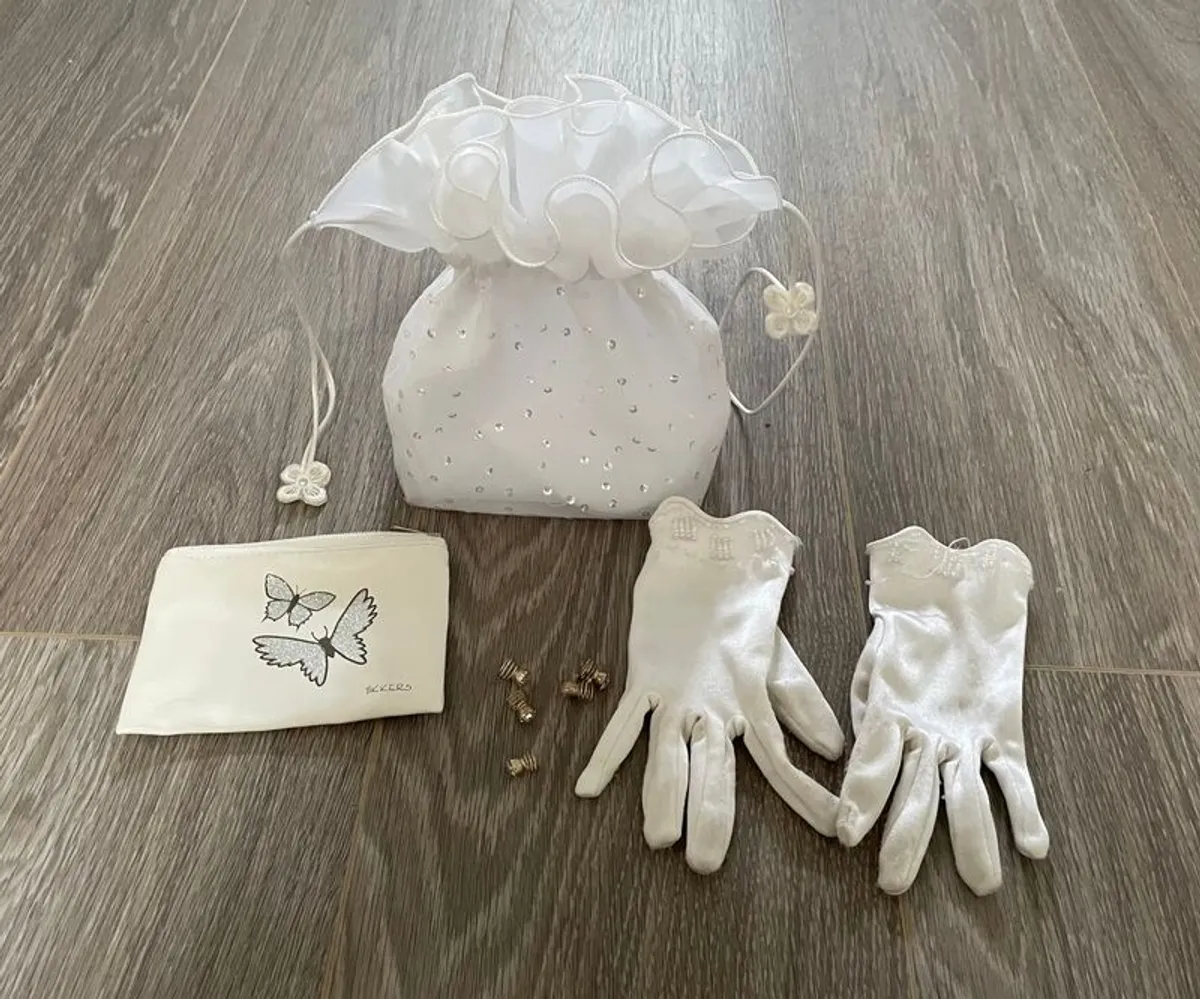 First Holy Communion Bag, Gloves, Hair Studs & Purse - Image 1