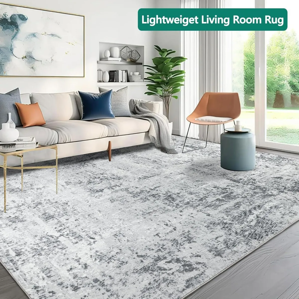 Grey Abstract Area Rug 160x230cm Modern Short - Image 2