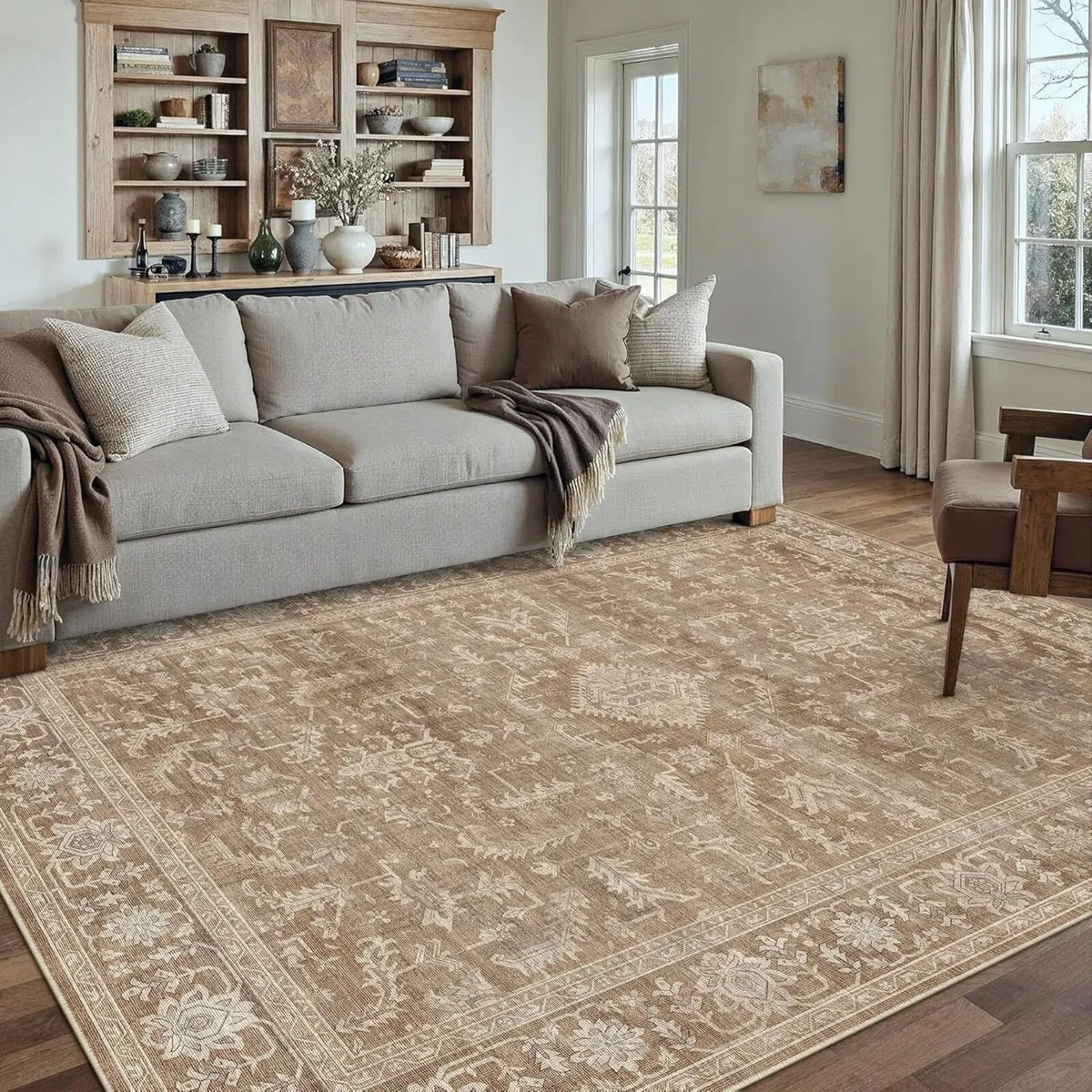 160x230cm Washable Rugs Living Room Brown Vintage - Image 4