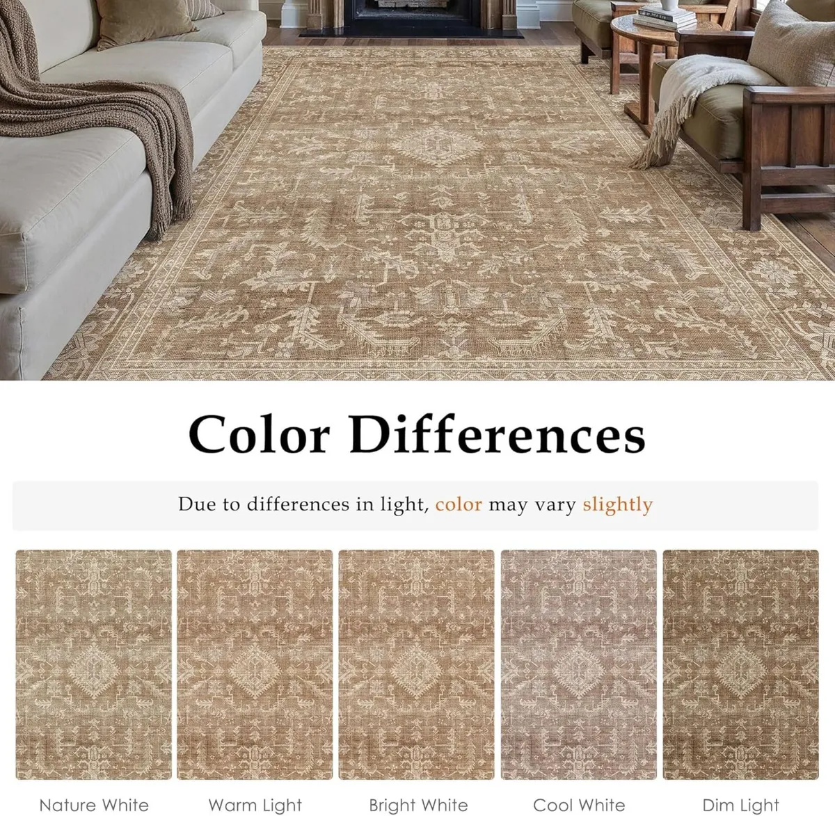 160x230cm Washable Rugs Living Room Brown Vintage - Image 2